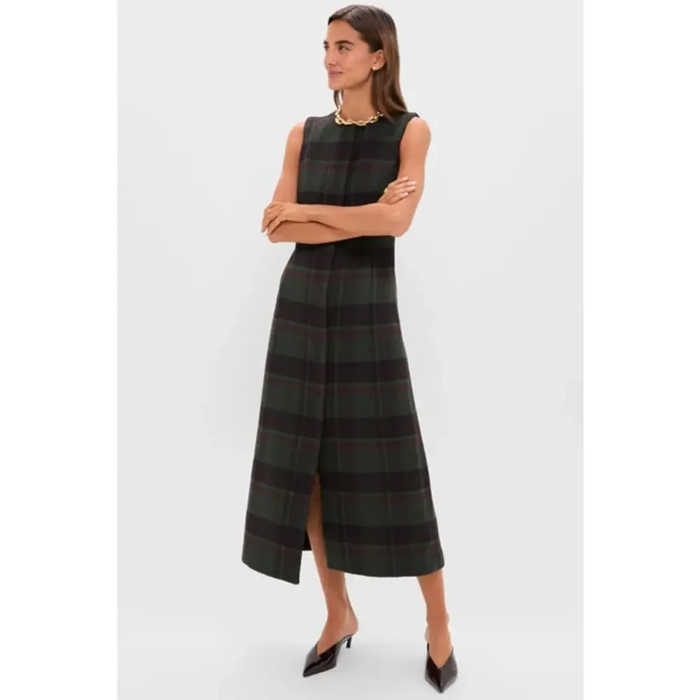 Tuckernuck Forest Plaid Wool Rhoda Midi Dress Sleeveless Classic Fall Winter - Picture 3 of 16